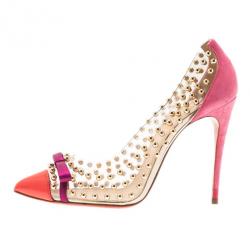 Pre Owned حذاء كعب عالي كريستيان لوبوتان بيله إيه بوله بفيونكة مرصع PVC مقاس 38.5