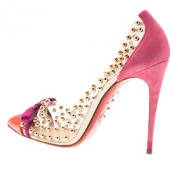 Pre Owned حذاء كعب عالي كريستيان لوبوتان بيله إيه بوله بفيونكة مرصع PVC مقاس 38.5