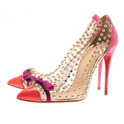 Pre Owned حذاء كعب عالي كريستيان لوبوتان بيله إيه بوله بفيونكة مرصع PVC مقاس 38.5