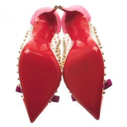 Pre Owned حذاء كعب عالي كريستيان لوبوتان بيله إيه بوله بفيونكة مرصع PVC مقاس 38.5