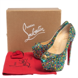 Pre Owned Christian Louboutin Multicolor Strass Embellished Suede Highness Platform Pumps Size 39