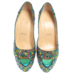 Pre Owned Christian Louboutin Multicolor Strass Embellished Suede Highness Platform Pumps Size 39