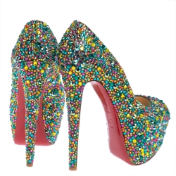 Pre Owned Christian Louboutin Multicolor Strass Embellished Suede Highness Platform Pumps Size 39