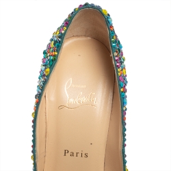 Pre Owned Christian Louboutin Multicolor Strass Embellished Suede Highness Platform Pumps Size 39