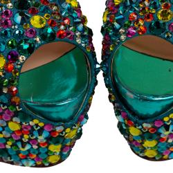 Pre Owned Christian Louboutin Multicolor Strass Embellished Suede Highness Platform Pumps Size 39