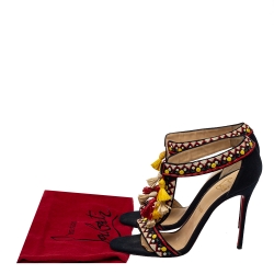 Pre Owned Christian Louboutin Dark Blue Canvas Tassels Sandals Size 39