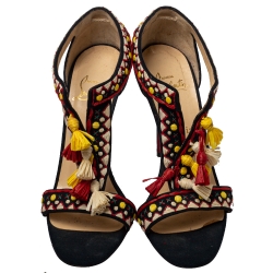 Pre Owned Christian Louboutin Dark Blue Canvas Tassels Sandals Size 39