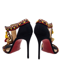 Pre Owned Christian Louboutin Dark Blue Canvas Tassels Sandals Size 39