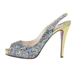 Pre Owned Christian Louboutin Multicolor Glitter N°Prive Slingback Sandals Size 38