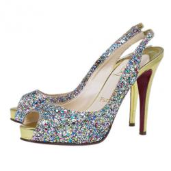 Pre Owned Christian Louboutin Multicolor Glitter N°Prive Slingback Sandals Size 38