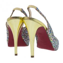 Pre Owned Christian Louboutin Multicolor Glitter N°Prive Slingback Sandals Size 38