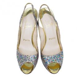Pre Owned Christian Louboutin Multicolor Glitter N°Prive Slingback Sandals Size 38