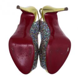 Pre Owned Christian Louboutin Multicolor Glitter N°Prive Slingback Sandals Size 38