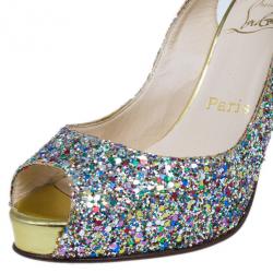 Pre Owned Christian Louboutin Multicolor Glitter N°Prive Slingback Sandals Size 38