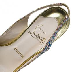 Pre Owned Christian Louboutin Multicolor Glitter N°Prive Slingback Sandals Size 38