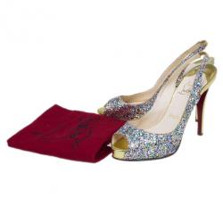Pre Owned Christian Louboutin Multicolor Glitter N°Prive Slingback Sandals Size 38
