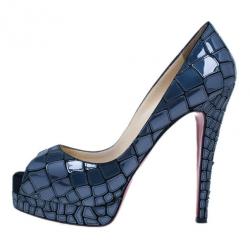 Pre Owned Christian Louboutin Black ‘Sobek 140′ Mosaic Peep Toe Pumps Size 38