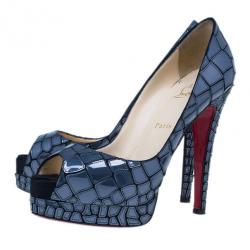 Pre Owned Christian Louboutin Black ‘Sobek 140′ Mosaic Peep Toe Pumps Size 38