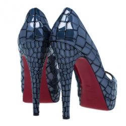 Pre Owned Christian Louboutin Black ‘Sobek 140′ Mosaic Peep Toe Pumps Size 38
