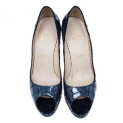 Pre Owned Christian Louboutin Black ‘Sobek 140′ Mosaic Peep Toe Pumps Size 38