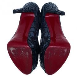 Pre Owned Christian Louboutin Black ‘Sobek 140′ Mosaic Peep Toe Pumps Size 38