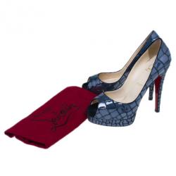 Pre Owned Christian Louboutin Black ‘Sobek 140′ Mosaic Peep Toe Pumps Size 38
