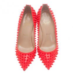 مملوكة مسبقًا حذاء كريستيان لوبوتان نيون أحمر لامع بيغال سبايكس مقاس 38