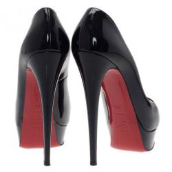 Pre Owned Christian Louboutin Black Patent Lady Peep Toe Platform Pumps Size 38.5