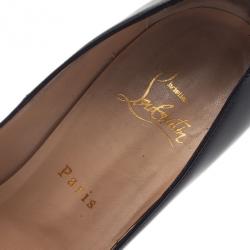 Pre Owned Christian Louboutin Black Patent Lady Peep Toe Platform Pumps Size 38.5
