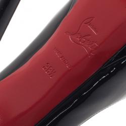 Pre Owned Christian Louboutin Black Patent Lady Peep Toe Platform Pumps Size 38.5
