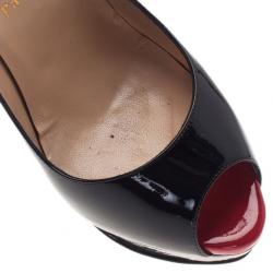 Pre Owned Christian Louboutin Black Patent Lady Peep Toe Platform Pumps Size 38.5