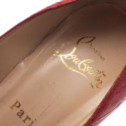 مملوكة مسبقًا Christian Louboutin Red Watersnake Highness Peep Toe Platform Pumps Size 37.5