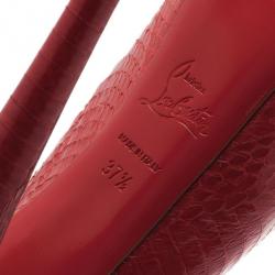 مملوكة مسبقًا Christian Louboutin Red Watersnake Highness Peep Toe Platform Pumps Size 37.5