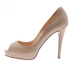 Pre Owned حذاء كعب عالي كريستيان لوبوتان فيري بريف فتحة أصبع جلد لامع نود مقاس 37