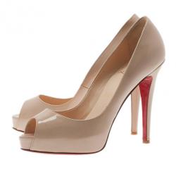 Pre Owned حذاء كعب عالي كريستيان لوبوتان فيري بريف فتحة أصبع جلد لامع نود مقاس 37