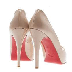 Pre Owned حذاء كعب عالي كريستيان لوبوتان فيري بريف فتحة أصبع جلد لامع نود مقاس 37