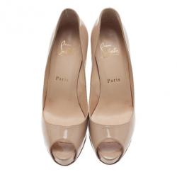 Pre Owned حذاء كعب عالي كريستيان لوبوتان فيري بريف فتحة أصبع جلد لامع نود مقاس 37