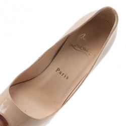 Pre Owned حذاء كعب عالي كريستيان لوبوتان فيري بريف فتحة أصبع جلد لامع نود مقاس 37