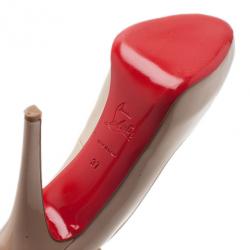 Pre Owned حذاء كعب عالي كريستيان لوبوتان فيري بريف فتحة أصبع جلد لامع نود مقاس 37