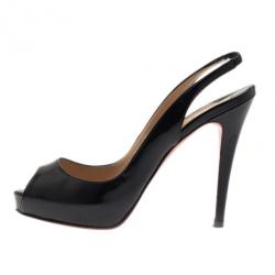 Pre Owned Christian Louboutin Black Patent N°Prive Slingback Sandals Size 37.5