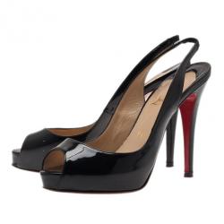 Pre Owned Christian Louboutin Black Patent N°Prive Slingback Sandals Size 37.5