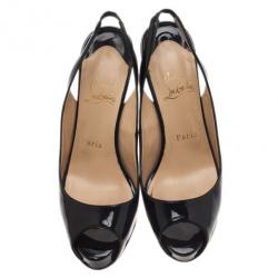 Pre Owned Christian Louboutin Black Patent N°Prive Slingback Sandals Size 37.5