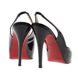 Pre Owned Christian Louboutin Black Patent N°Prive Slingback Sandals Size 37.5