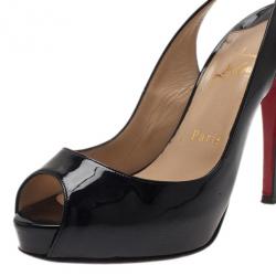 Pre Owned Christian Louboutin Black Patent N°Prive Slingback Sandals Size 37.5