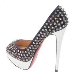 Pre Owned حذاء كريستيان لوبوتان ليدي بييب سبايك جلد ميتالك ونعل سميك مقاس 36.5