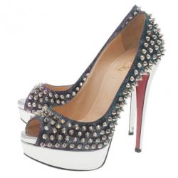 Pre Owned حذاء كريستيان لوبوتان ليدي بييب سبايك جلد ميتالك ونعل سميك مقاس 36.5