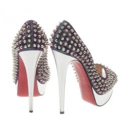 Pre Owned حذاء كريستيان لوبوتان ليدي بييب سبايك جلد ميتالك ونعل سميك مقاس 36.5