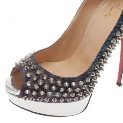 Pre Owned حذاء كريستيان لوبوتان ليدي بييب سبايك جلد ميتالك ونعل سميك مقاس 36.5