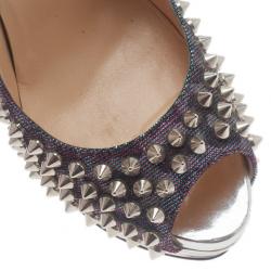 Pre Owned حذاء كريستيان لوبوتان ليدي بييب سبايك جلد ميتالك ونعل سميك مقاس 36.5