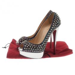 Pre Owned حذاء كريستيان لوبوتان ليدي بييب سبايك جلد ميتالك ونعل سميك مقاس 36.5